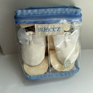 White Robeez 6-12 months and gold baby shoes